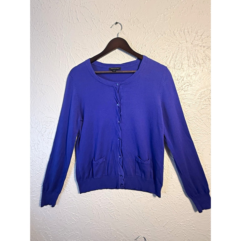 Banana Republic Women's L Purple Blue Button Front Cardigan Knit Pocket Sweater